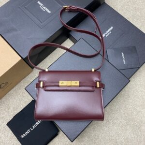 Jujube Red Toothpick Texture Manhattan Baguette Bag Gold Hardware