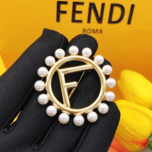 Fendi Pearl Trim Brooch FDXZ0001 Elegant Round Luxury