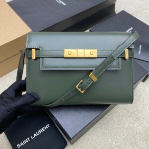 Green Toothpick Texture Manhattan Baguette Bag Antique Gold Hardware