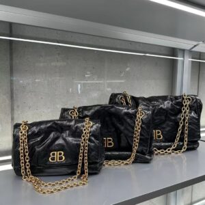 Black Glossy Chain Shoulder Bag Gold BB Logo