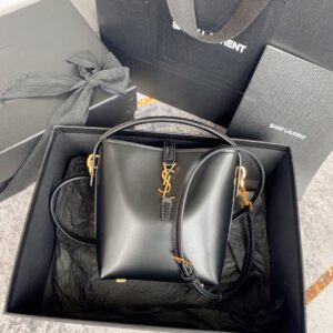 Black Glossy Calfskin LE 37 Mini Bucket Bag Gold Hardware