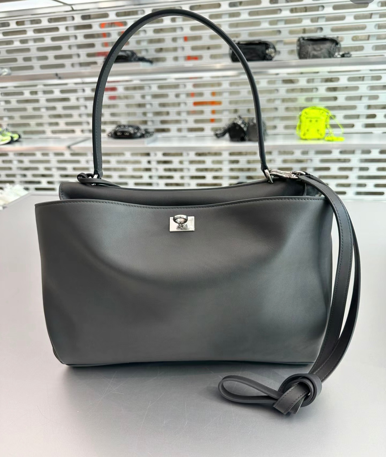 Medium Grey Shoulder Bag Minimal Chic Design