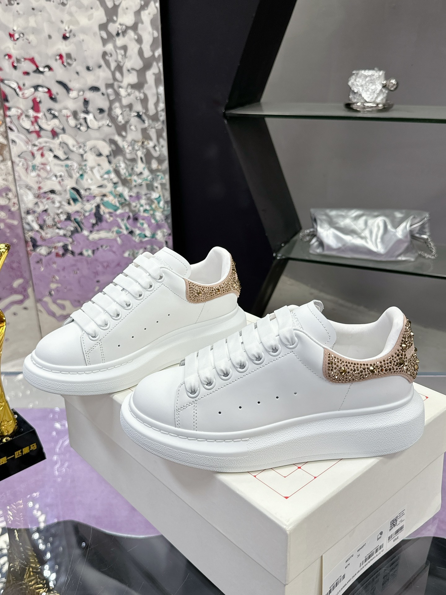 Alexander McQueen Tail Diamond Sneakers New Color Collection Crystal Heel Platform Trainers - Image 3