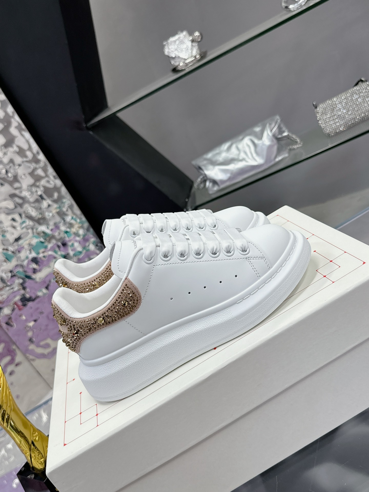 Alexander McQueen Tail Diamond Sneakers New Color Collection Crystal Heel Platform Trainers