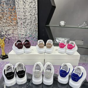 Alexander McQueen Crystal Heel Sneakers Premium White Platform Rhinestone Tail Edition