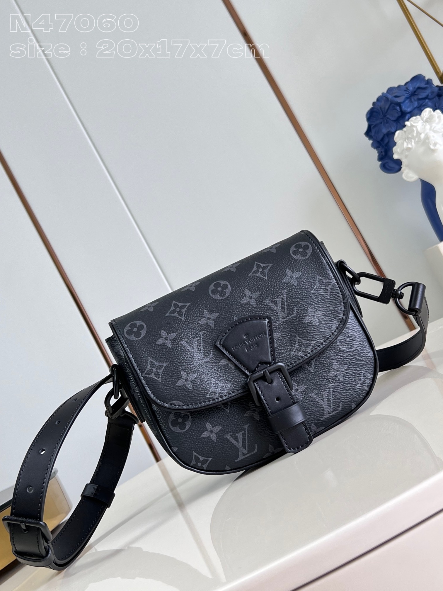 Louis Vuitton Montsouris N47060 Black White Monogram Macassar Small Messenger Bag