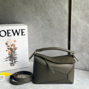 Khaki Green Puzzle Bag Lightweight Calfskin Spacious Design
