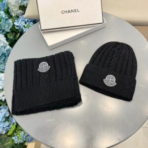 Moncler Inspired Classic Wool Hat & Scarf Set Warm Comfortable Unisex Winter Essential