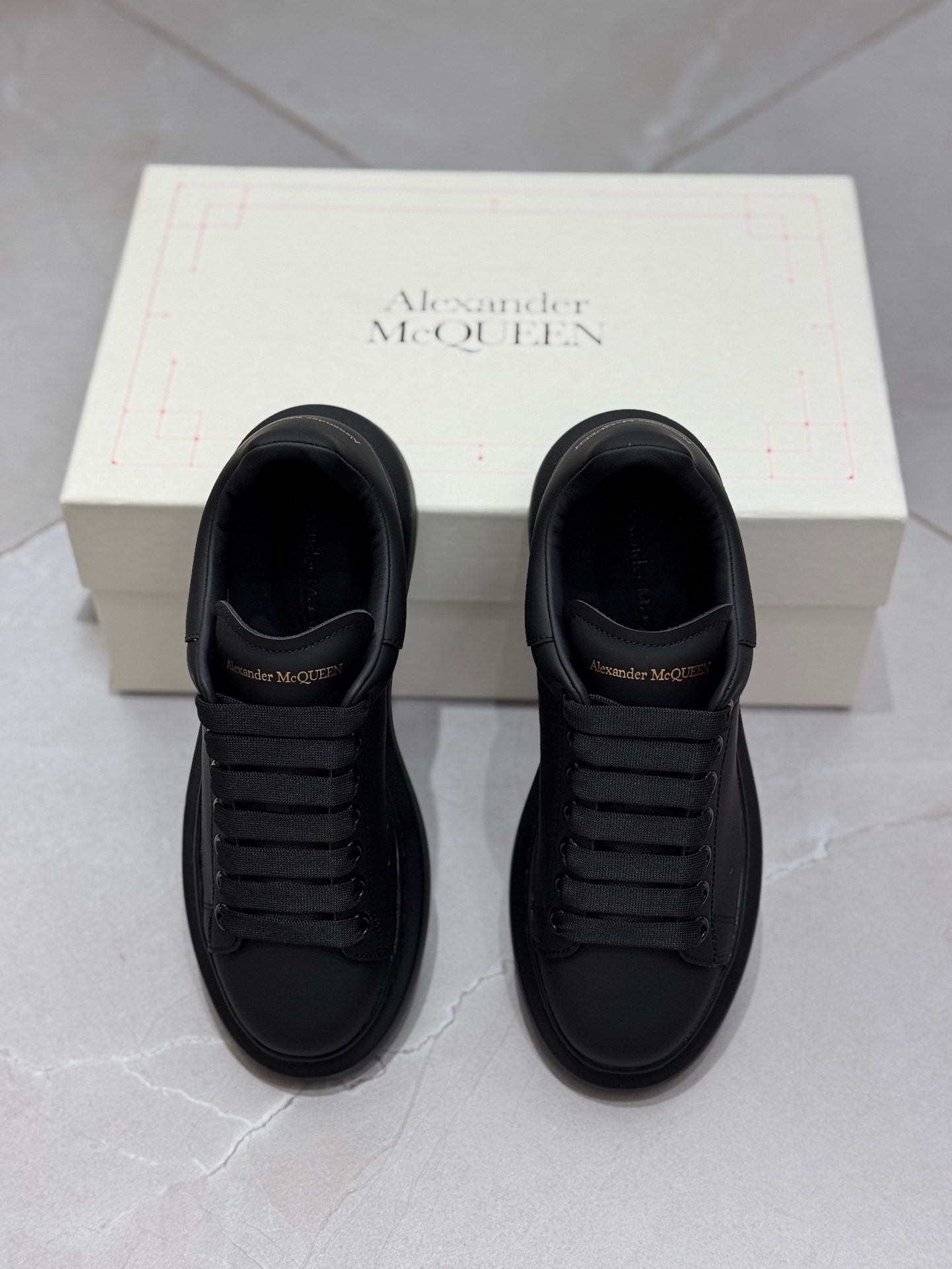 Alexander McQueen White Sneakers Black Leather Heel Premium Platform Low Top Trainers - Image 5