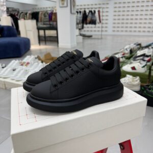 Alexander McQueen White Sneakers Black Leather Heel Premium Platform Low Top Trainers