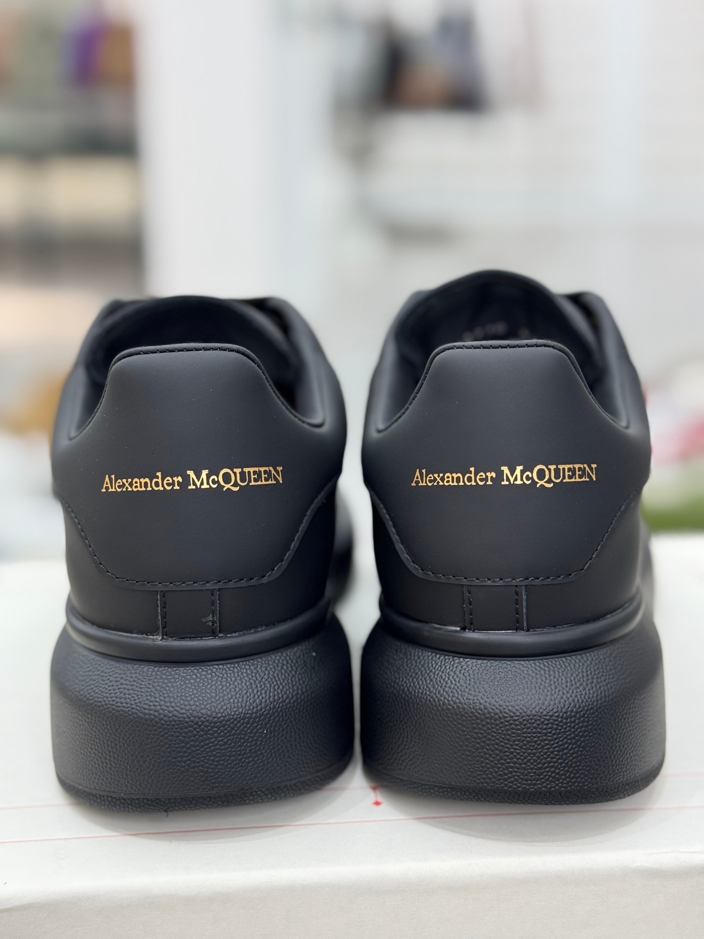 Alexander McQueen White Sneakers Black Leather Heel Premium Platform Low Top Trainers - Image 2