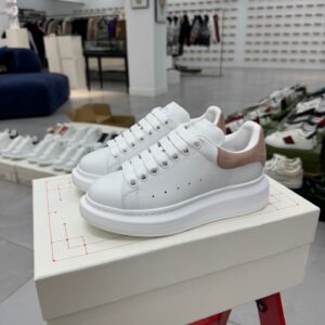Alexander McQueen White Sneakers Light Pink Suede Heel Premium Platform Low Top Trainers