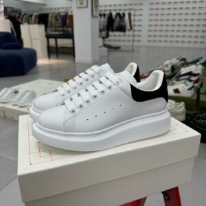 Alexander McQueen White Sneakers Black Suede Heel Premium Platform Low Top Trainers
