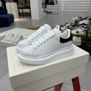 Alexander McQueen White Sneakers Black Heel Premium Platform Low Top Trainers