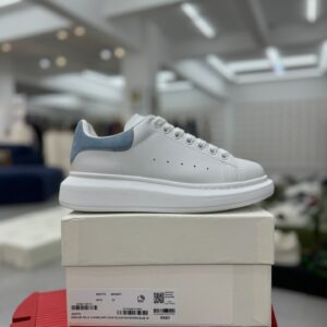 Alexander McQueen White Sneakers Light Blue Suede Heel Premium Platform Low Top Trainers