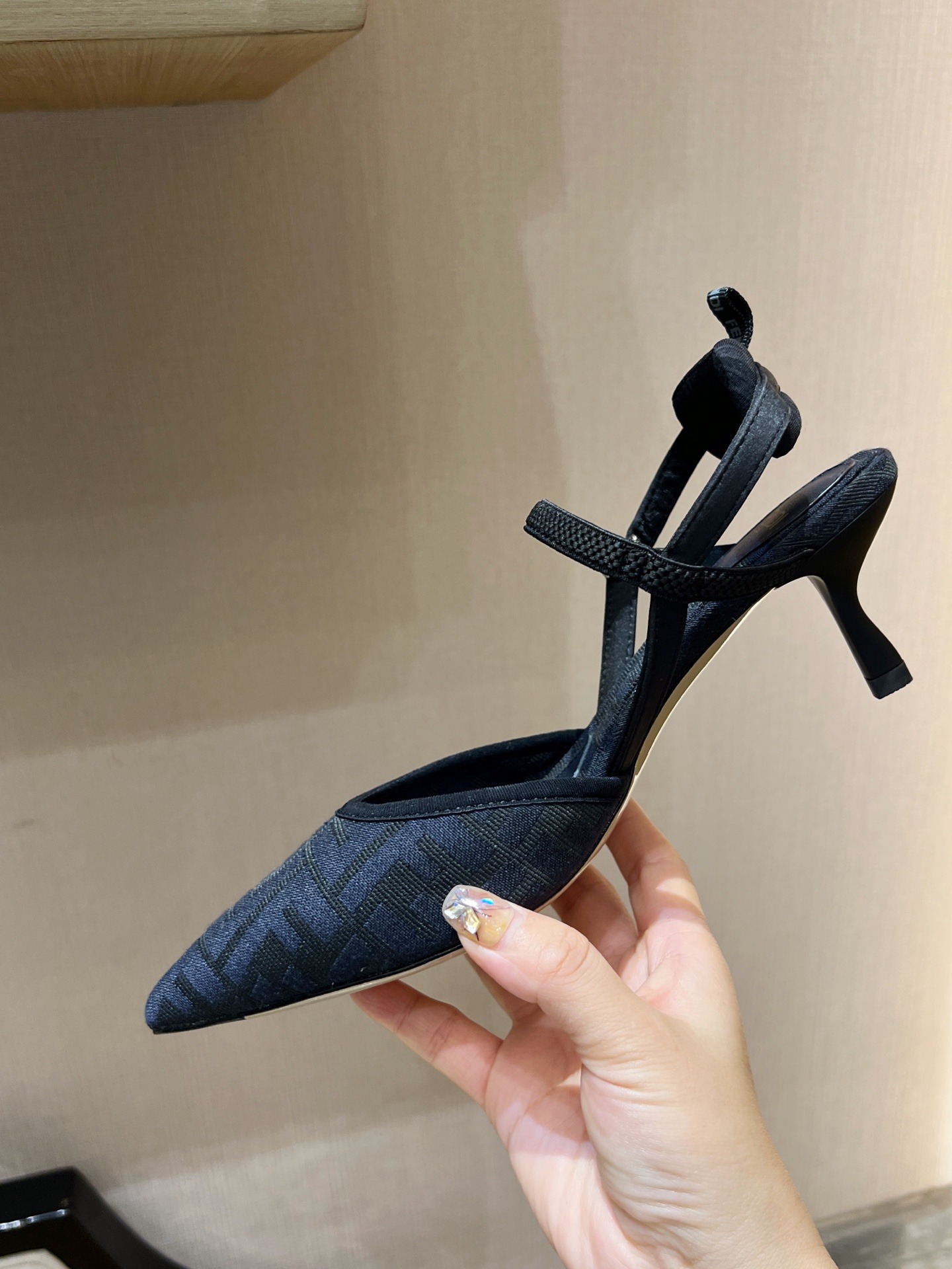 Fendi Colibri Lite Open Heel Shoes Dark Blue Exclusive Top Quality Designer Style - Image 5