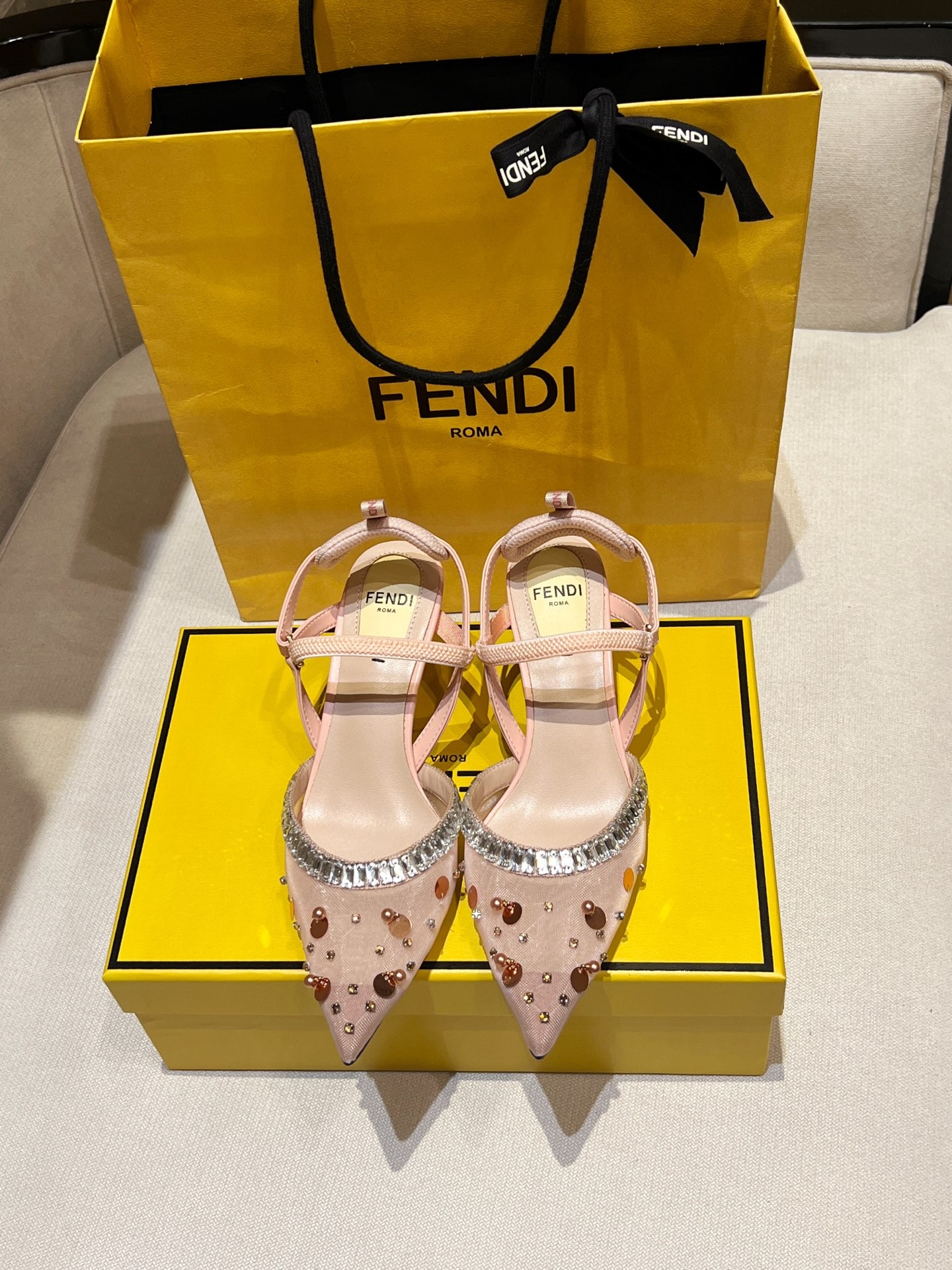 Fendi Colibri Lite Open Heel Sandals Elastic Strap Sleek Luxury Designer Style
