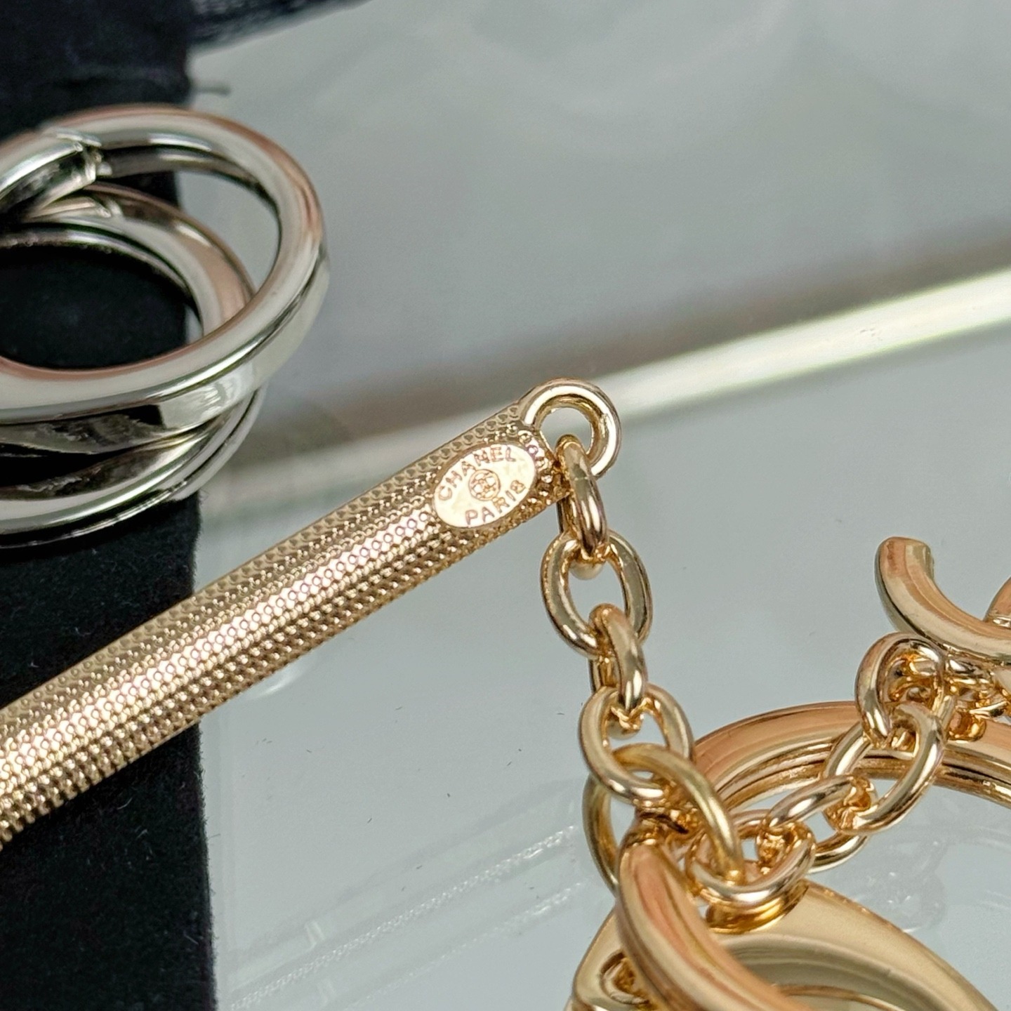 Chanel Tennis Racket Keychain Full Diamond Pearl Luxury Charm - Image 2