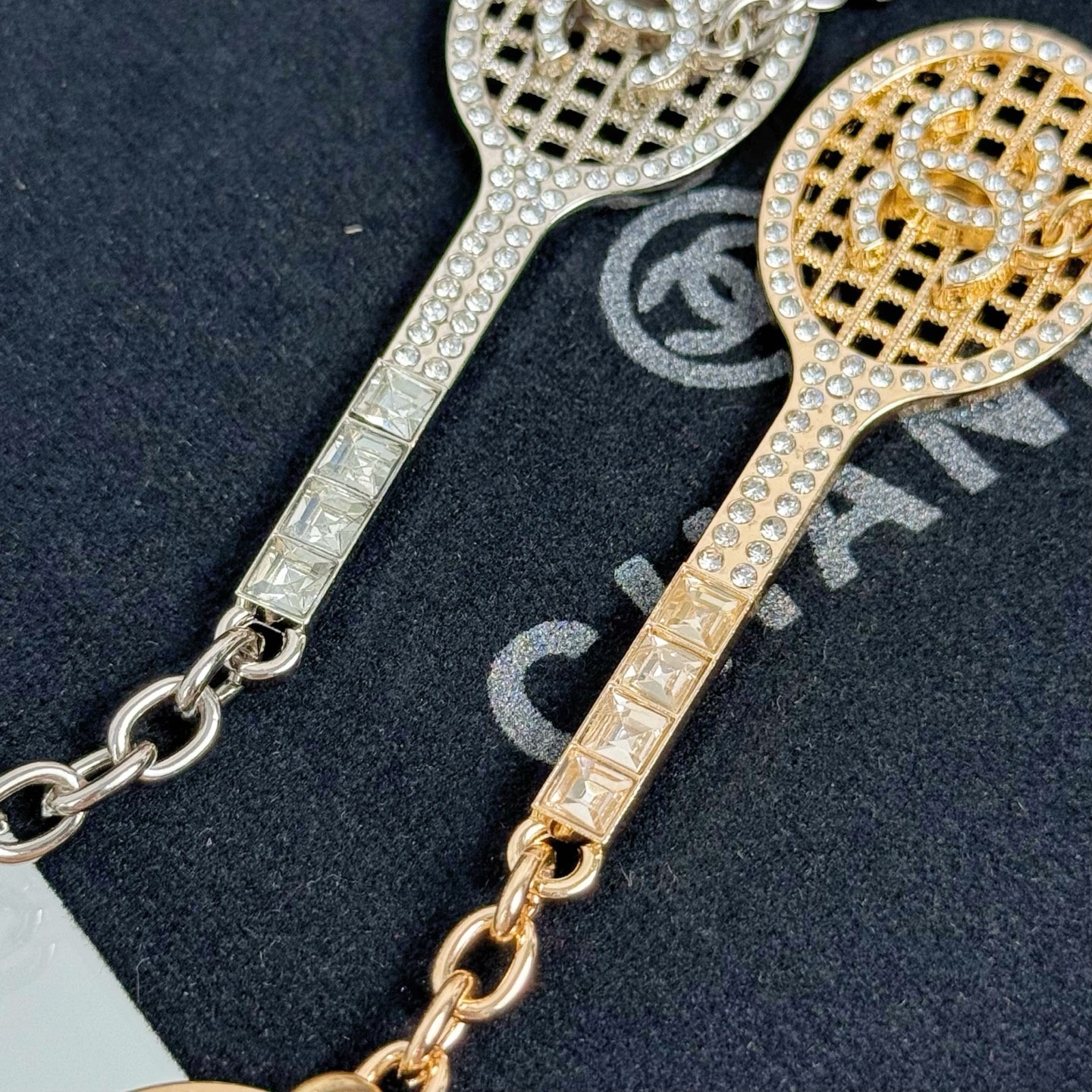 Chanel Tennis Racket Keychain Full Diamond Pearl Luxury Charm - Image 3