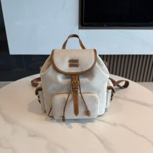 Miu Style 25SS Patchwork Leather Backpack Canvas Cowhide Contrast Design