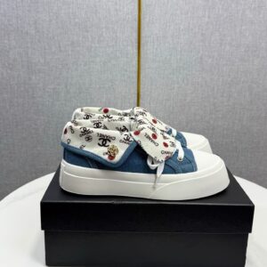 Chanel High Top Denim Canvas Sneakers Platform Casual Retro Trainers