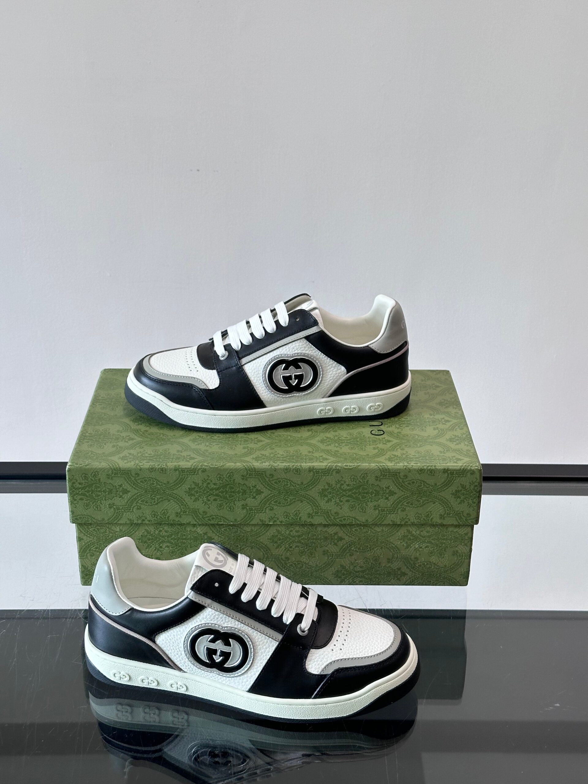 Gucci Inspired Low Top Sneakers Basketball Style Distressed Leather Modern Luxury - Image 4