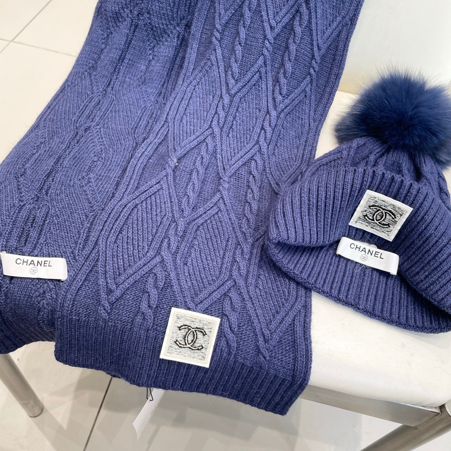Chanel Inspired 2025 Autumn Winter Wool Hat & Scarf Set 100% Wool Luxury Essential - Image 3