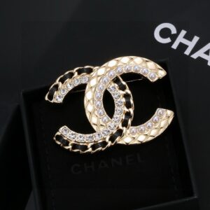 Chanel Classic Genuine Leather Brooch Premium Gold Tone CC Pin
