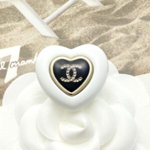 Chanel Black Enamel Double C Heart Brooch A803 Luxury Elegant Piece