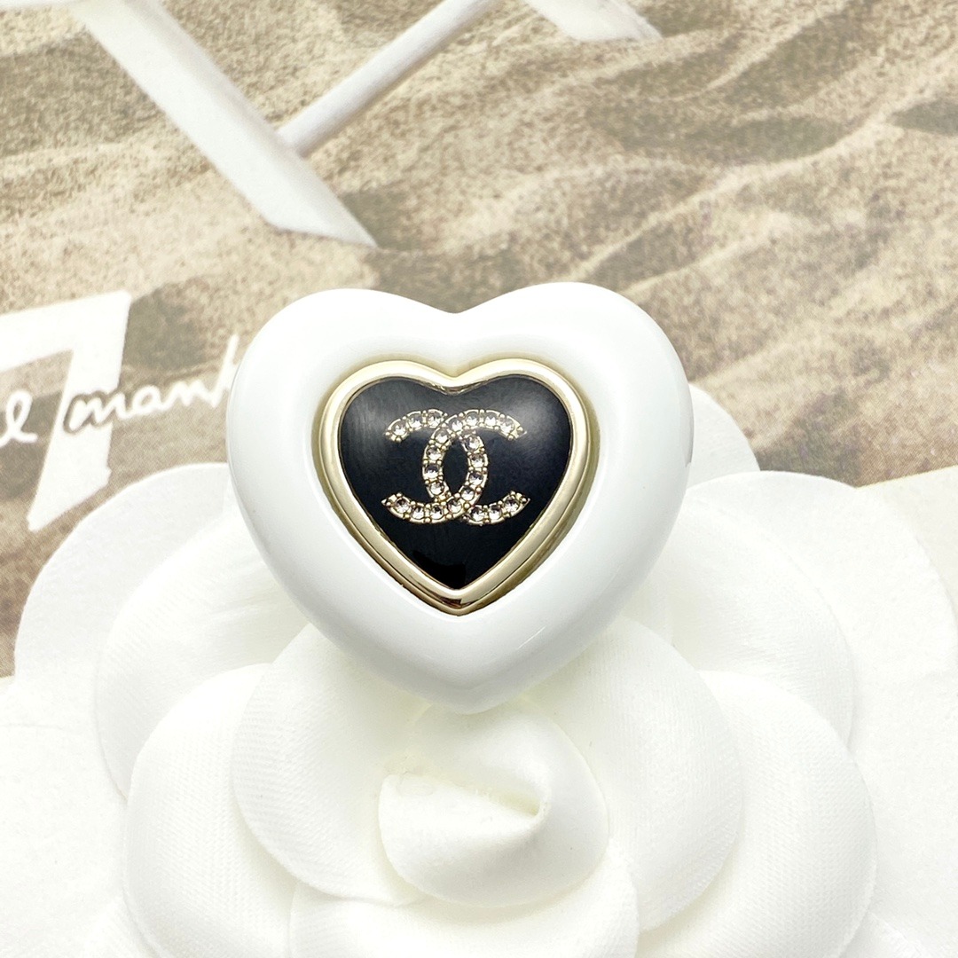 Chanel Black Enamel Double C Heart Brooch A803 Luxury Elegant Piece