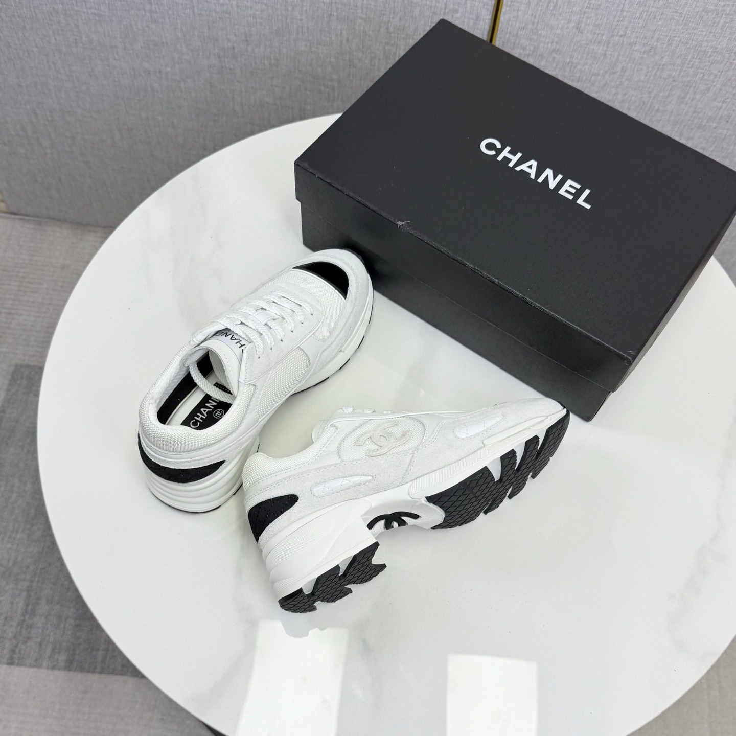 Chanel Panda Sneakers Premium Mixed Material Black and White Casual Sport Trainers - Image 4