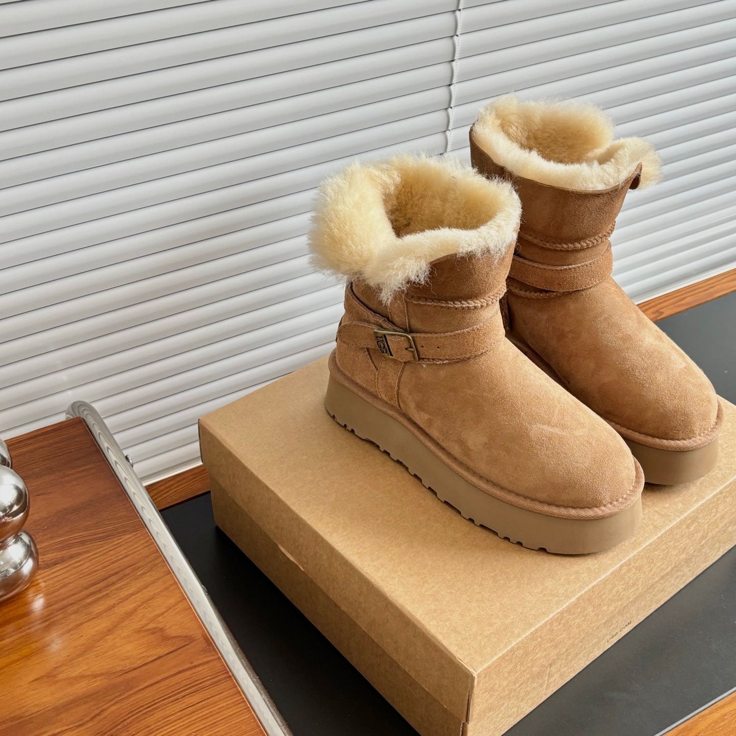 UGG Platform Riding Boots Leather Buckle Autumn Winter Collection - Image 4