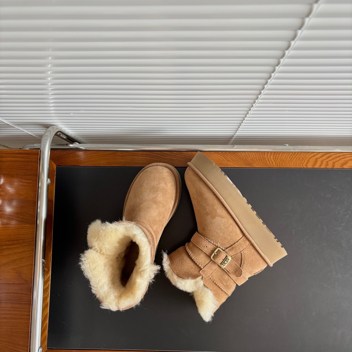 UGG Platform Riding Boots Leather Buckle Autumn Winter Collection