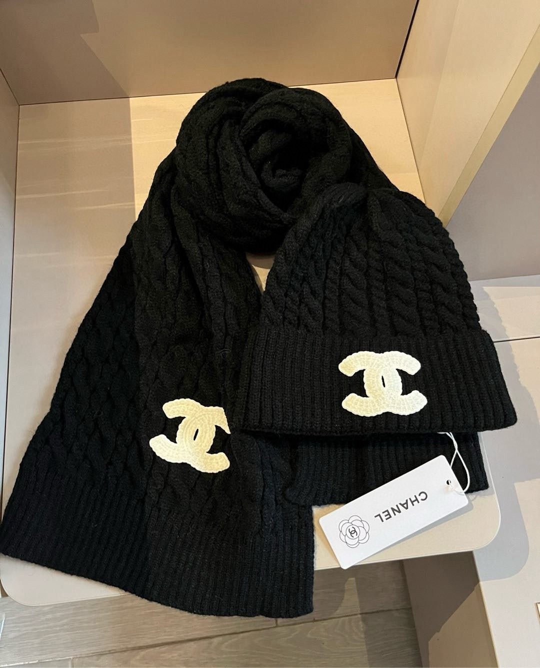 Luxury Knitted Scarf and Hat Set Soft Warm Winter Combo Elegant Style