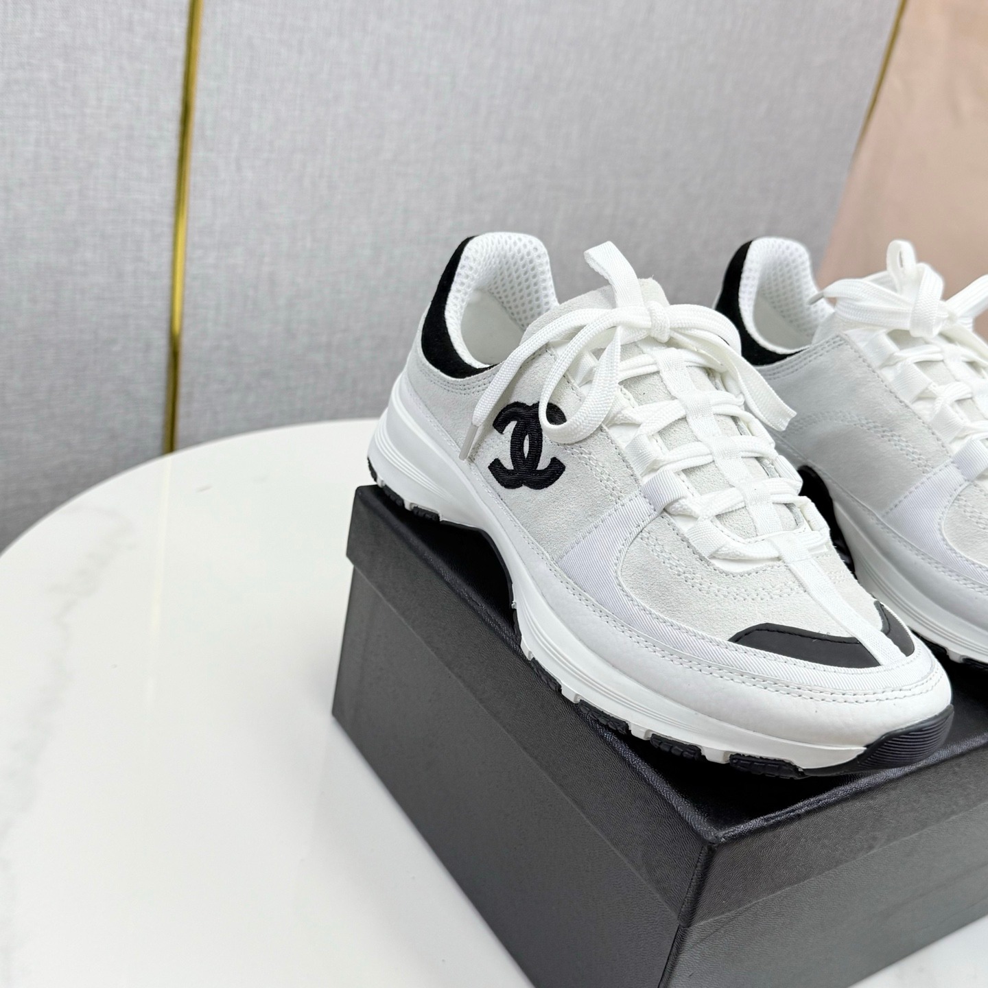Chanel Panda Sneakers Premium Mixed Material Black and White Sport Casual Trainers - Image 2