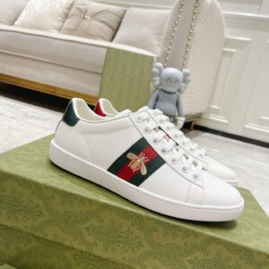 Gucci Inspired Classic White Sneakers Leather Embroidered Snake Detail Unisex Luxury
