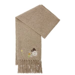 Loewe Inspired Sunafujita Style Cashmere Scarf Bunny Floral Embroidery Luxury Tassel Design