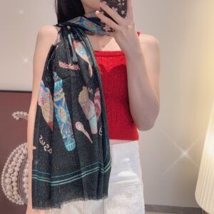 Louis Vuitton Inspired Monogram Cashmere Scarf Silver Thread Shimmer Luxury 110 x 200 cm