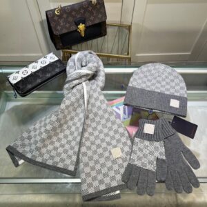Louis Vuitton Inspired Wool Hat Scarf and Gloves 3 Piece Set Classic Warm Unisex Winter Essential