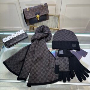 Louis Vuitton Inspired Wool Hat Scarf & Gloves Set 3 Piece Classic Warm Unisex Winter Essential