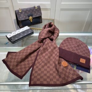 Louis Vuitton Inspired Premium Wool Hat & Scarf Set Classic Warm Stylish Unisex Winter Essential