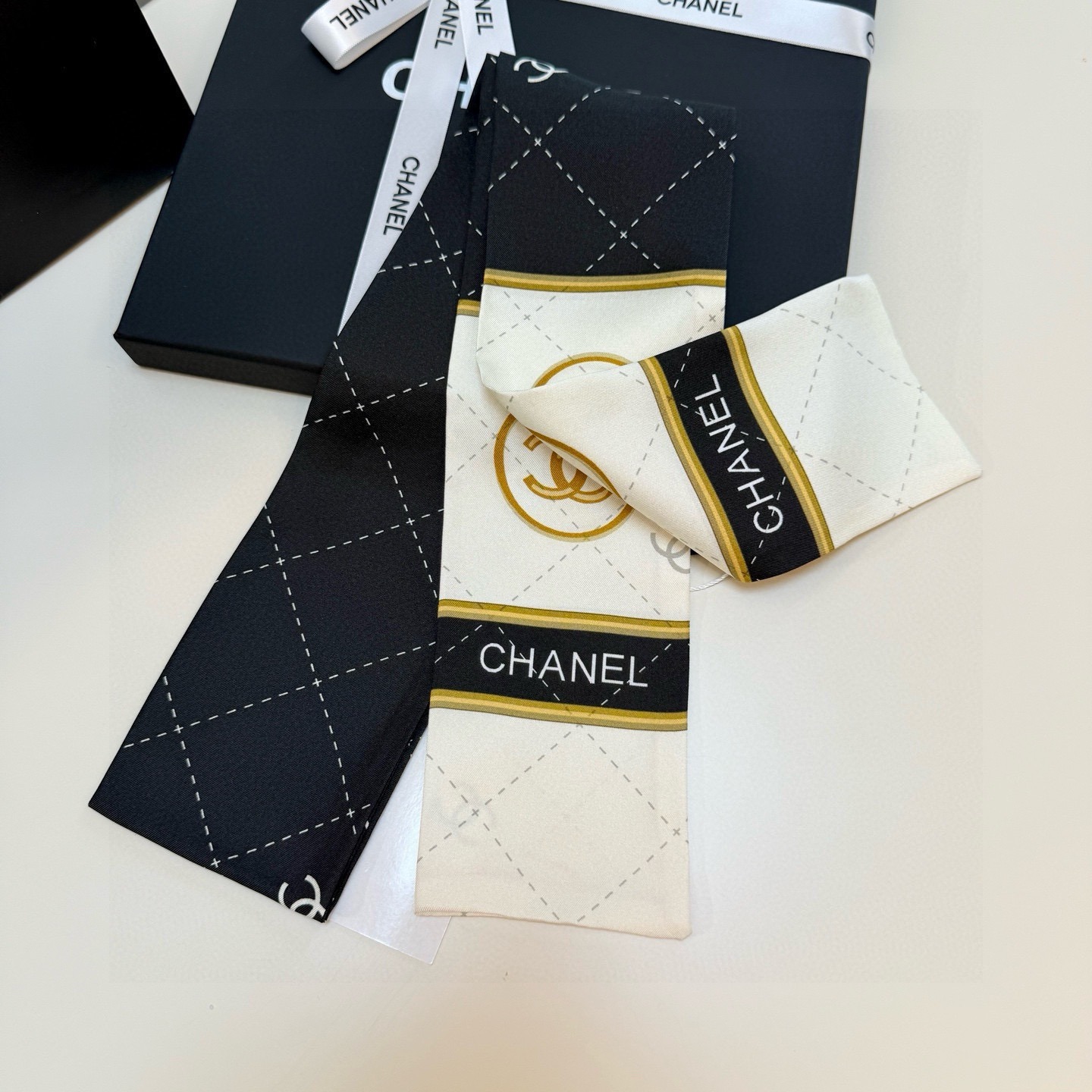 Luxury Twill Silk Ribbon Scarf Multi-Use Hair Tie Bag Wrap Elegant Design - Image 2