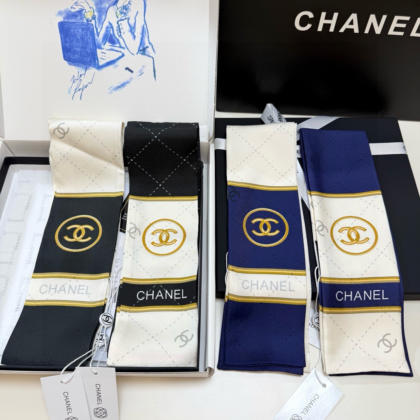 Luxury Twill Silk Ribbon Scarf Multi-Use Hair Tie Bag Wrap Elegant Design