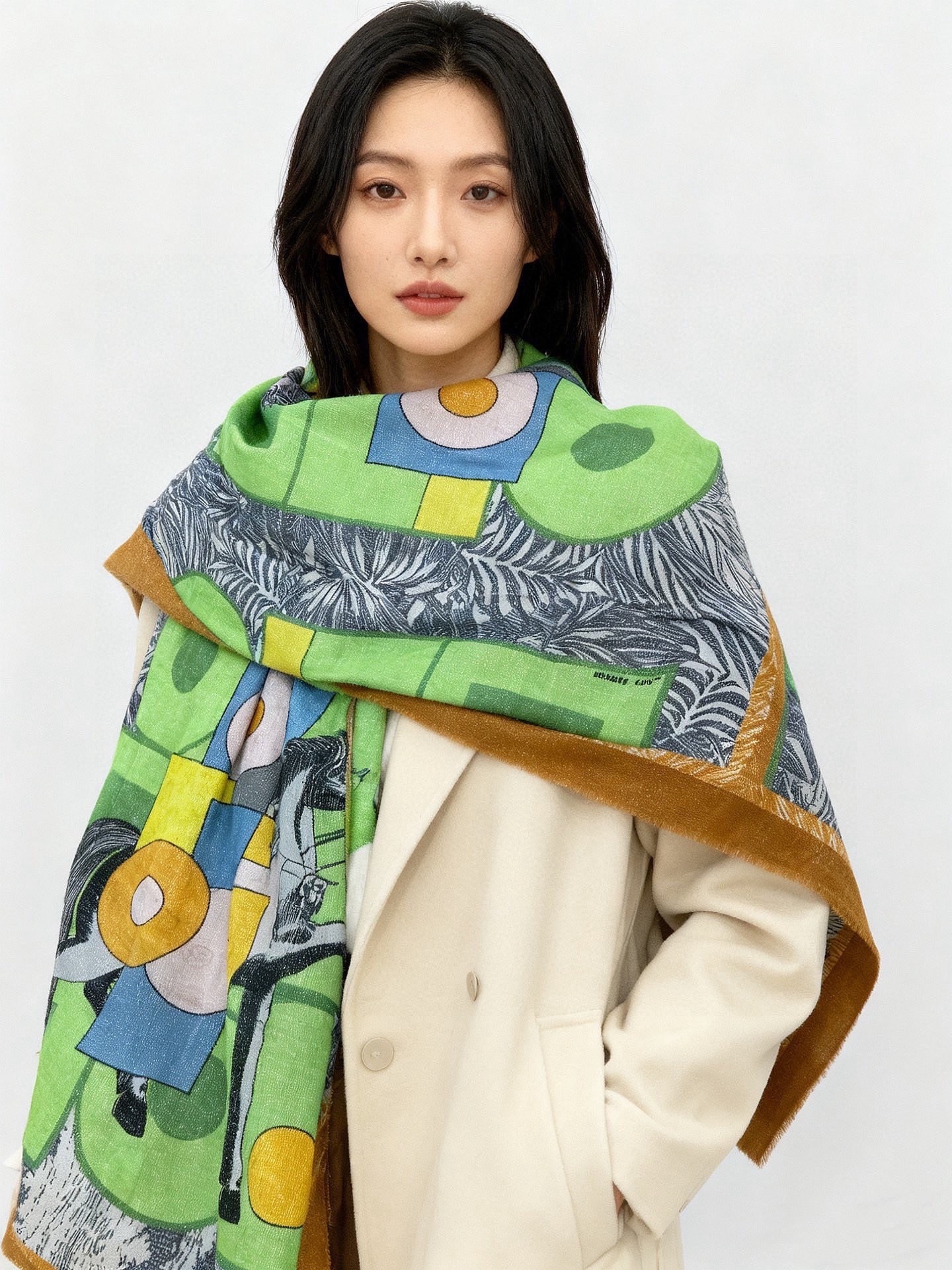 Hermès Cashmere Scarf Shimmering Print Luxury Shawl 100x200cm - Image 2