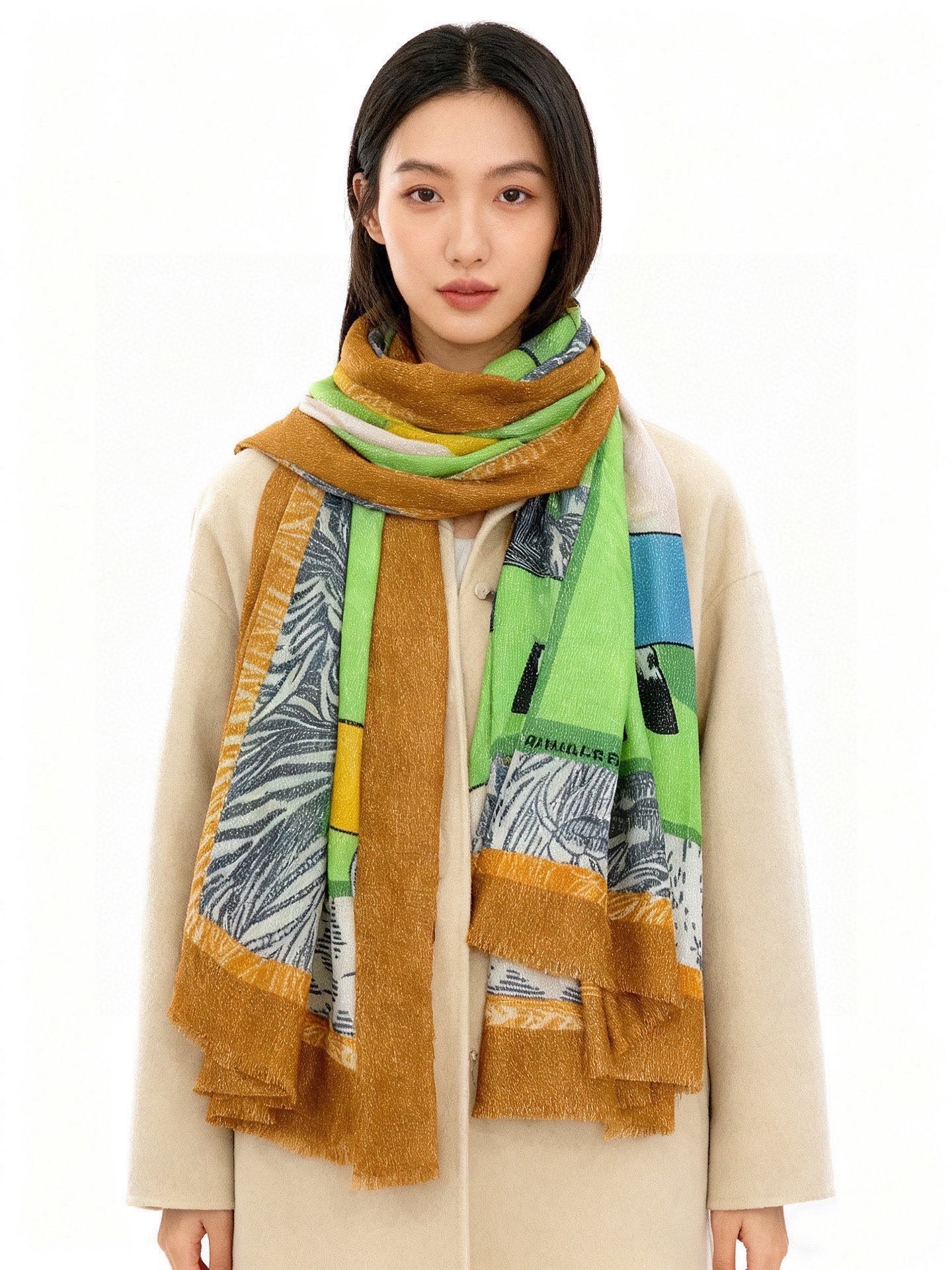 Hermès Cashmere Scarf Shimmering Print Luxury Shawl 100x200cm