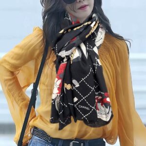 Luxury Floral Double C Cashmere Shawl Elegant Soft Long Scarf 100x200cm