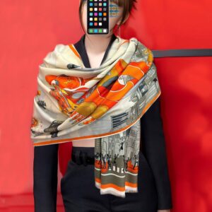 Hermès Double-Sided Cashmere Scarf Elegant Shawl 65x185cm