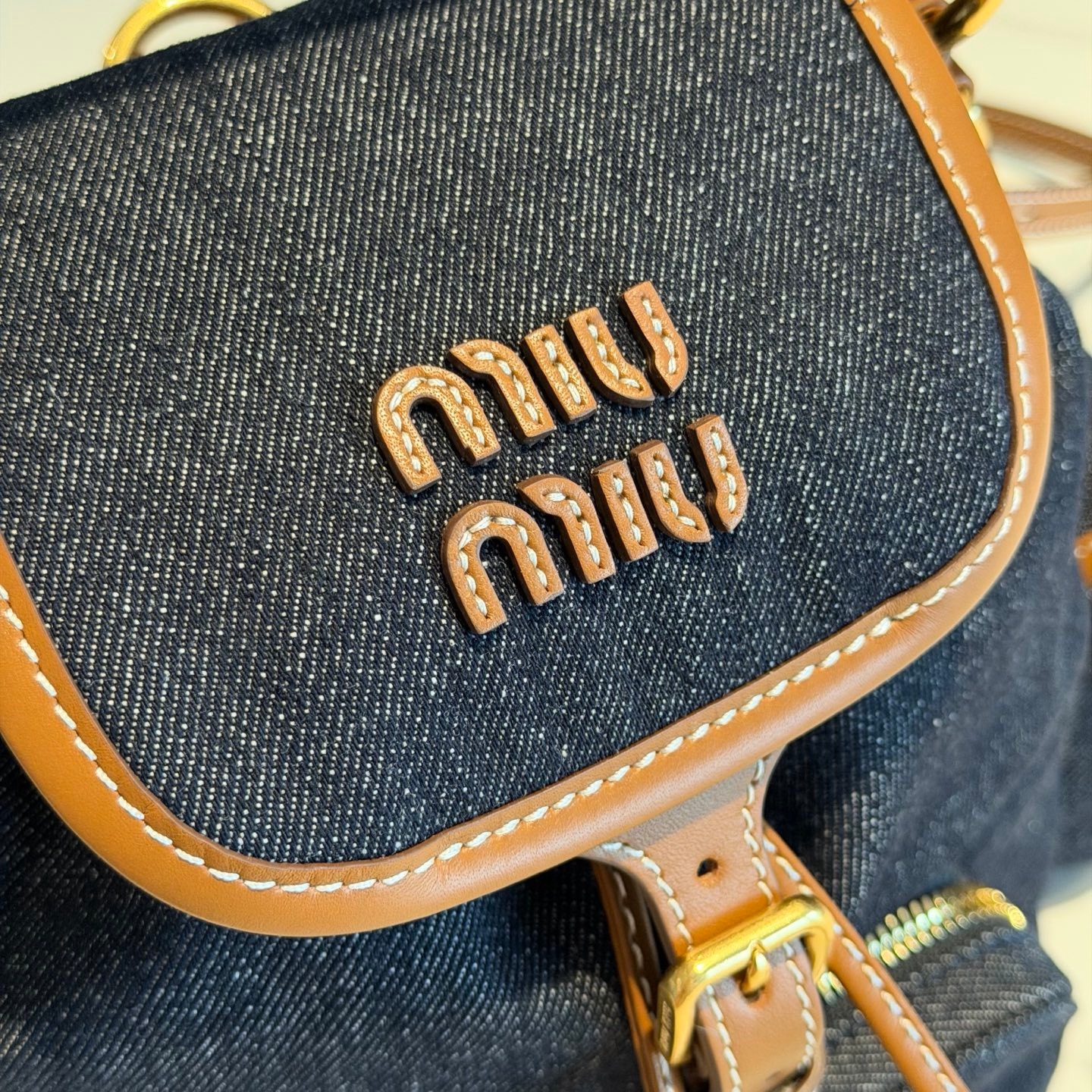 Miu Style 25SS Runway Patchwork Leather Backpack Trendy Statement Design - Image 2