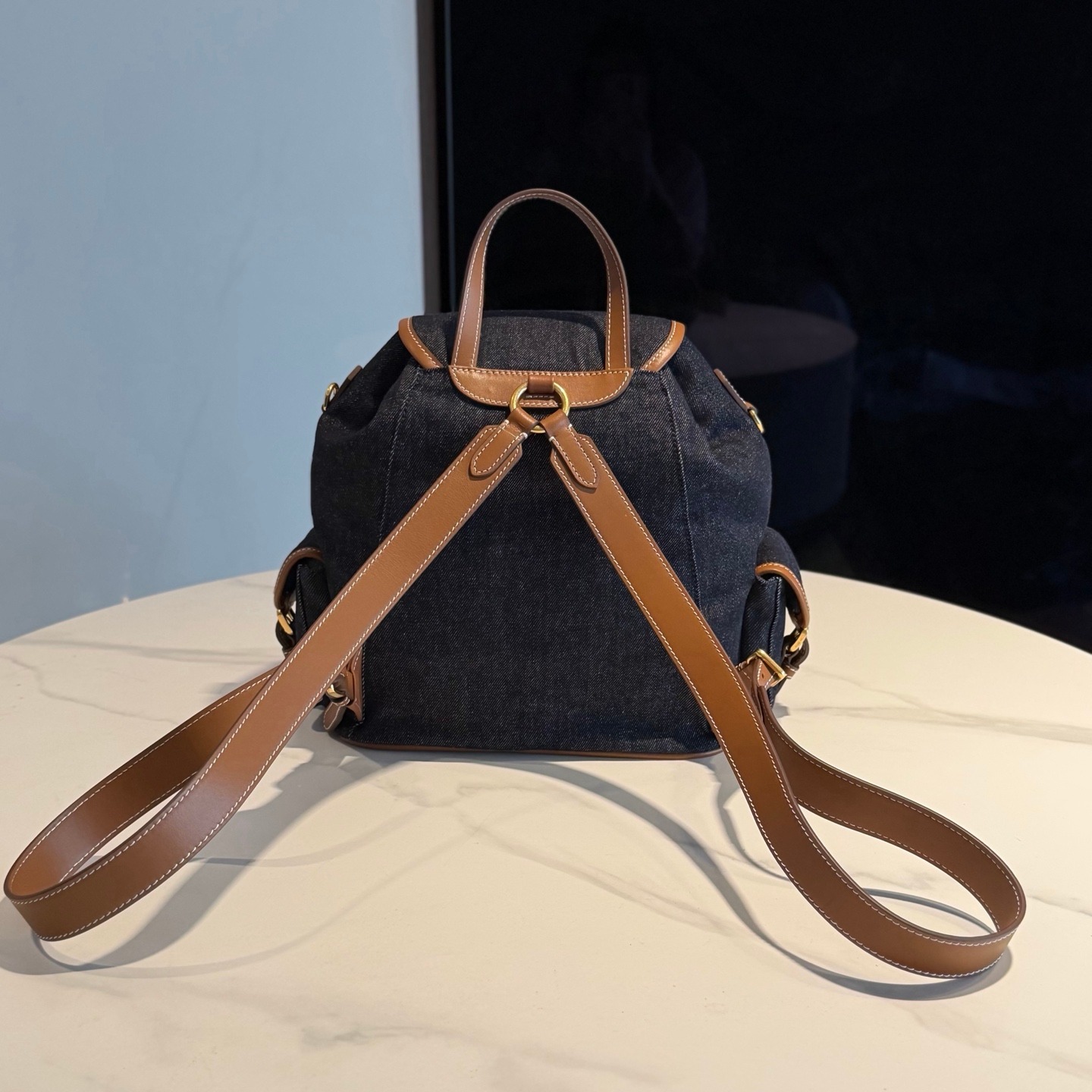Miu Style 25SS Patchwork Leather Backpack Canvas Cowhide Contrast Design - Image 5