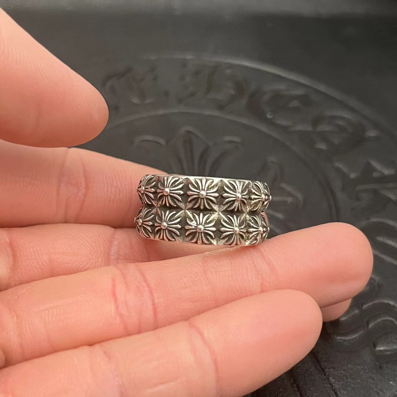 Chrome Hearts High-End Cross Flower Ring Premium Gothic Silver Luxury Band - Image 3
